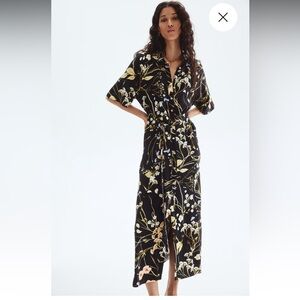 H&M Black Maxi Dress with Pink and Green Floral Print